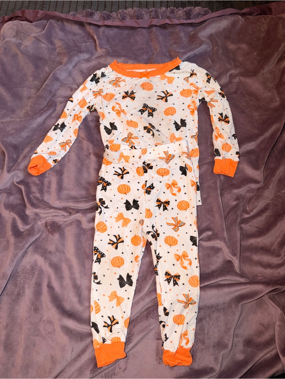 Kids Orange & Black Pumpkin Print Pajamas